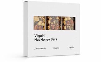 Vilgain Nut Honey Bar BIO mandle a rozinky 75 g (3 x 25 g) - Zkrácená trvanlivost